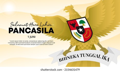 Selamat hari lahir Pancasila or happy Pancasila day background with a flying garuda