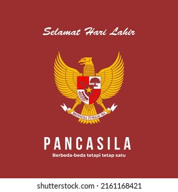 Selamat Hari Lahir Pancasila Indonesia 1 Juni with Garuda Vector Illustration. Translation: Happy Pancasila Day 1 June Unity in Diversity