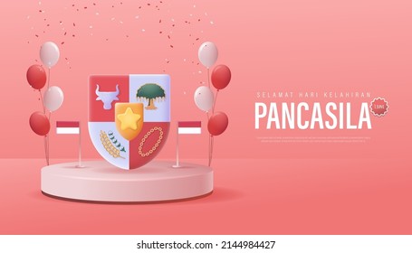 Selamat Hari Lahir Pancasila Translation : The Day of Birth of Pancasila Vector Illustration. Happy Pancasila Day poster Banner Template. svg