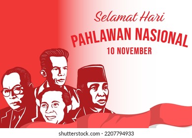 selamat hari pahlawan nasional banner illustration with four founding fathers indonesia