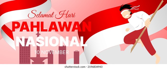 Selamat hari pahlawan nasional or indonesian national heroes day banner background