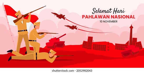 Selamat hari pahlawan nasional. Translation: Happy Indonesian National Heroes day. vector illustration for greeting card, poster and banner