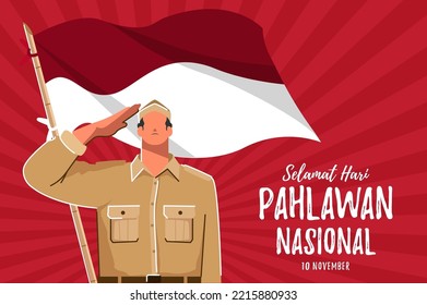 Selamat  Hari Pahlawan Nasional. Translation: Happy Indonesian National Heroes day Vector Illustration. Suitable for Template Design Poster, Banner, Greeting Card. 