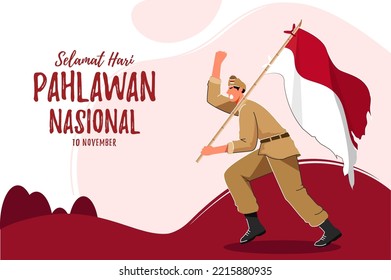Selamat hari pahlawan nasional. Translation: Happy Indonesian National Heroes day Vector Illustration. Suitable for Template Design Poster, Banner, Greeting Card. 