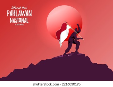 Selamat hari pahlawan nasional. Translation: Happy Indonesian National Heroes day Vector Illustration. Suitable for Template Design Poster, Banner, Greeting Card. 