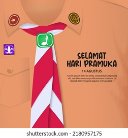 Selamat Hari Pramuka oder glücklicher indonesischer Pfadfinderhintergrund mit Uniform