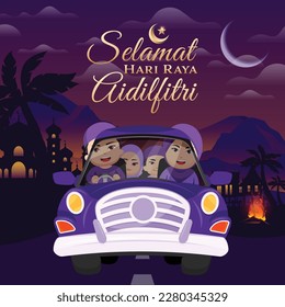 Selamat Hari Raya Aidilfitri Balik Kampung Design for Social Media (Vector)