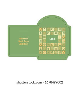 Selamat hari raya aidilfitri green malay packet with islamic pattern, icons, symbols. Great for hot stamping.Good for greeting card design too.