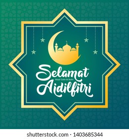 Selamat Hari Raya Aidilfitri greeting card vector illustration. (Caption: Fasting Day celebration also known as Eid al-Fitr)