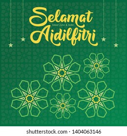 Selamat Hari Raya Aidilfitri greeting card vector illustration. (Caption: Fasting Day celebration also known as Eid al-Fitr)