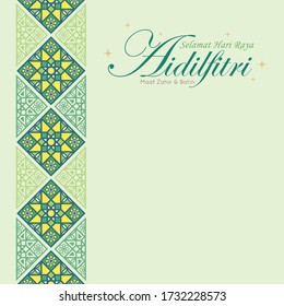 Selamat Hari Raya Aidilfitri greeting template. Modern morocco islamic motif. Arabic geometric pattern design. (translation: Fasting Day celebration)