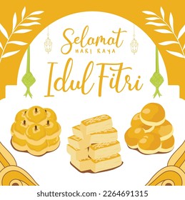 Selamat hari raya aidilfitri  illustration with traditional kue raya