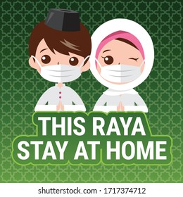 Selamat Hari Raya aidilfitri and please stay at home. Muslims prepare to celebrate Hari Raya at home to avoid the spread of viruses covid-19.