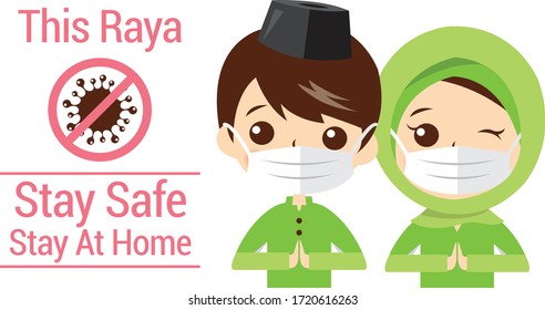 Selamat Hari Raya aidilfitri and please stay at home. Muslims prepare to celebrate Hari Raya at home to avoid the spread of viruses covid-19.