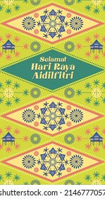 Selamat Hari Raya Greetings In Batik Background Greetings Design Template Vector, Illustration With Malay Words That Mean 'happy Aidilfitri'