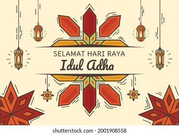 Selamat Hari Raya Idul Adha is the meaning of Happy Eid Al Adha in Indonesian. Eid al-Adha greeting vector with Islamic pattern. vector illustration. can be used for banners, wallpaper, and card.