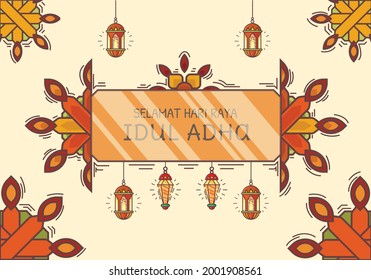 Selamat Hari raya idul adha es el significado de Feliz Eid al-Adha en indonesio. Vector del saludo árabe Eid al-Adha con un patrón islámico. Ilustración vectorial. Eid al-Adha. se puede utilizar para fondo de pantalla.