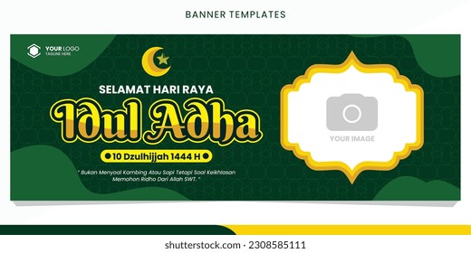 Selamat Hari Raya idul adha 1444 H in indonesia. Happy Eid Al Adha 1444 H banner design template. EPS 10.