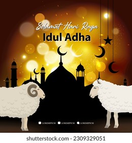 Selamat hari raya idul adha means Happy Eid Al-Adha in Indonesian. Vector design for banner, card, flyer poster template, etc.