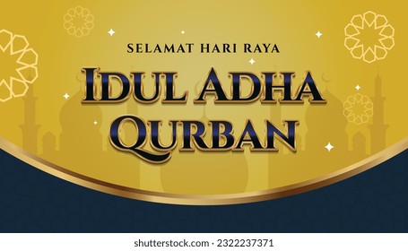 Selamat Hari Raya Idul Adha , Eid al Adha mubarak. Eid Al Adha greetings Landscape Format, Gold Elegant Design Illustration
