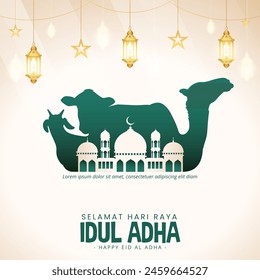 Selamat Hari Raya Idul Adha or Happy Eid Al Adha with animal silhouette