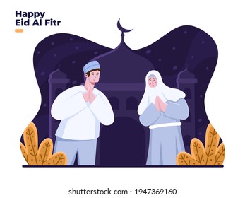 Selamat hari raya idul fitri, mohon maaf lahir dan batin translate : Happy Eid Mubarak, Forgive me body and soul. Greeting happy eid al fitr. Forgive each other people at ramadan month. 