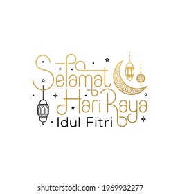 Selamat hari raya idul fitri means happy eid al fitr vector illustration. Eid mubarak lettering typography design