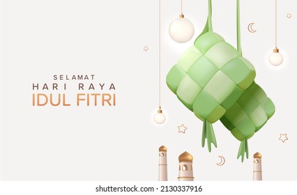 Selamat Hari Raya Idul Fitri Meaning : Happy Eid Mubarak  Eid Mubarak Decoration for Banner Vector illustration