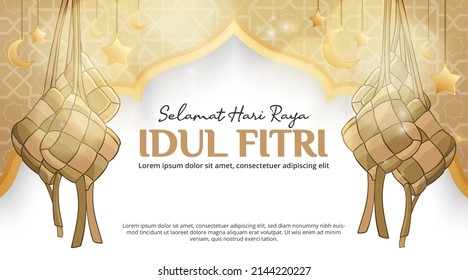 Selamat hari raya Idul Fitri or happy Eid Al-Fitr background with Ketupat and ornaments