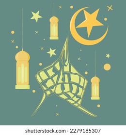 Selamat Hari Raya Idul Fitri Meaning : Happy Eid Mubarak. Eid Mubarak  Banner 
Decoration Vector illustration. Suitable For Social Media Feed and Window Display Sticker