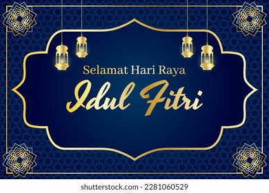 Selamat Hari Raya Idul Fitri Meaning : Happy Eid Mubarak. Realistic Decoration for Eid Mubarak Template Poster Vector Illustration