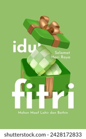 Selamat Hari Raya Idul Fitri Meaning : Happy Eid Mubarak. Eid Mubarak Decoration for Banner Vector illustration