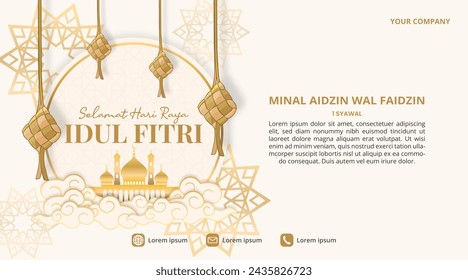 Selamat Hari Raya Idul Fitri or Happy Eid Al Fitr background with Ketupat and pattern