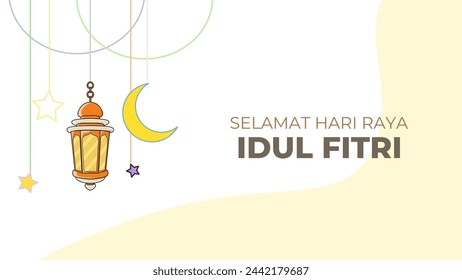 Selamat Hari Raya Idul Fitri Meaning : Happy Eid Mubarak. Eid Mubarak Decoration for Banner Vector illustration