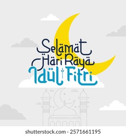 Selamat hari raya idul fitri lettering means happy eid al fitr vector illustration. Eid mubarak lettering typography design