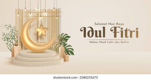 Selamat Hari Raya Idul Fitri Meaning : Happy Eid Mubarak. Eid Mubarak Template with 3D Realistic Bedug Vector Illustartion, Eid Al Fitr with Islamic Ornament