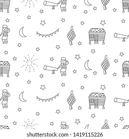 Selamat hari raya meaning eid mubarak for Malaysia, indonesia, doodles, seamless pattern
