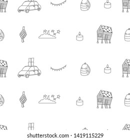 Selamat hari raya meaning eid mubarak for Malaysia, indonesia, doodles, seamless pattern
