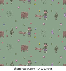 Selamat hari raya meaning is eid mubarak for Malaysia, indonesia, doodles, seamless pattern
