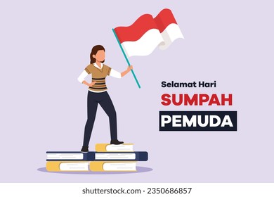 Selamat Hari Sumpah Pemuda. Translation: Happy Indonesian Youth Pledge. Colored flat vector illustration isolated. 