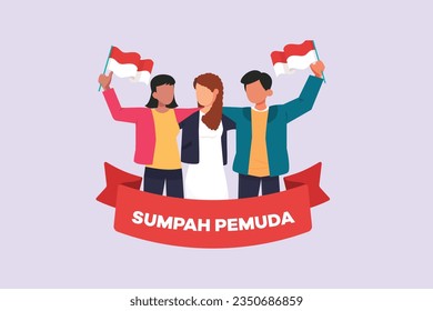 Selamat Hari Sumpah Pemuda. Translation: Happy Indonesian Youth Pledge. Colored flat vector illustration isolated. 