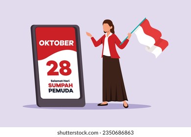 Selamat Hari Sumpah Pemuda. Translation: Happy Indonesian Youth Pledge. Colored flat vector illustration isolated. 