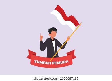 Selamat Hari Sumpah Pemuda. Translation Happy Indonesian Youth Pledge. Colored flat vector illustration isolated. 