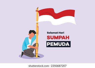 Selamat Hari Sumpah Pemuda. Translation Happy Indonesian Youth Pledge. Colored flat vector illustration isolated. 