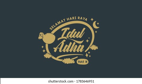 Selamat Idul Adha.Translation: Happy Eid Al Adha Mubarak. Eid al-Adha Greeting with sheep icon for symbol of qurban. Vector illustration.