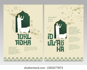 Selamat Idul Adha.Translation: Happy Eid Al Adha Mubarak. Eid al-Adha Greeting with typography and illustration. vector illustration.