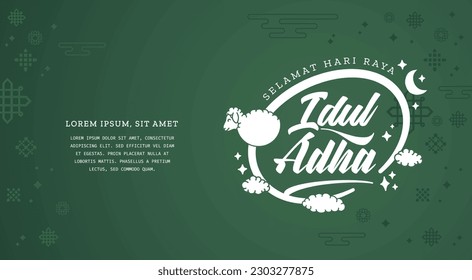 Selamat Idul Adha.Translation: Happy Eid Al Adha Mubarak. Eid al-Adha Greeting with typography and illustration. vector illustration.
