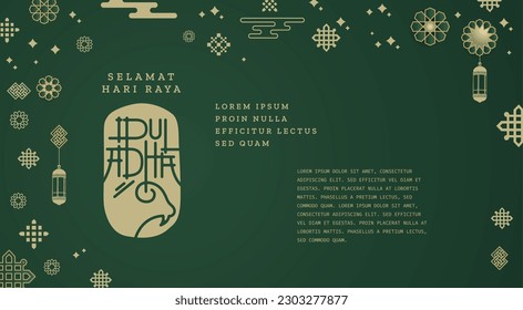 Selamat Idul Adha.Traducción: Feliz Eid Al Adha Mubarak. Eid al-Adha Greeting con tipografía e ilustración. ilustración vectorial.