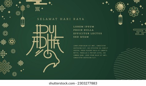 Selamat Idul Adha.Traducción: Feliz Eid Al Adha Mubarak. Eid al-Adha Greeting con tipografía e ilustración. ilustración vectorial.