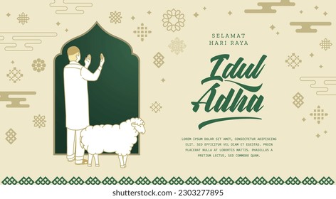 Selamat Idul Adha.Translation: Happy Eid Al Adha Mubarak. Eid al-Adha Greeting with typography and illustration. vector illustration.